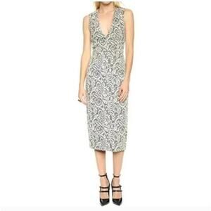 Alice+Olivia Lilia Lace Textured Plunge V Neck Midi Sheath Dress Summer